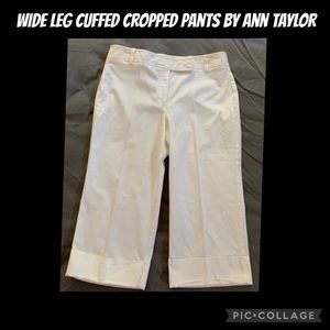 😎 Ann Taylor White Wide-Leg Cropped Pants with Cuffs – Summertime Essential! ☀️